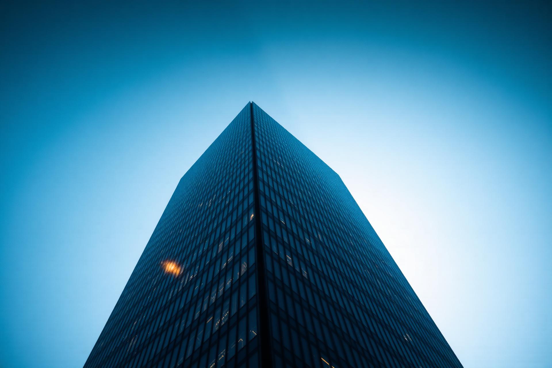 Modern corporate skyscraper at golden hour